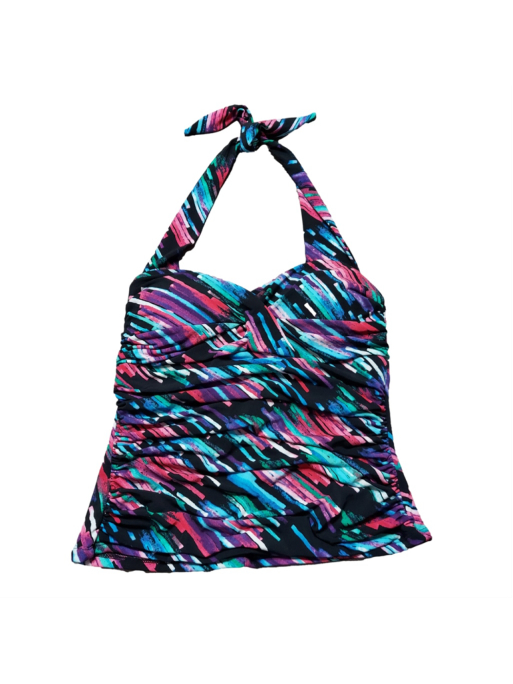 Suddenly Slim by Catalina Multicolor Geometric Print Halter Style Tankini Top